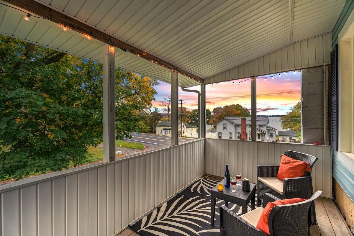 Unwind on our covered balcony with sweeping lake views, epic sunsets, and a cool breeze. Sip wine, swing in our handmade porch swing (not pictured) and take in the magic of FLX evenings from your own private perch.